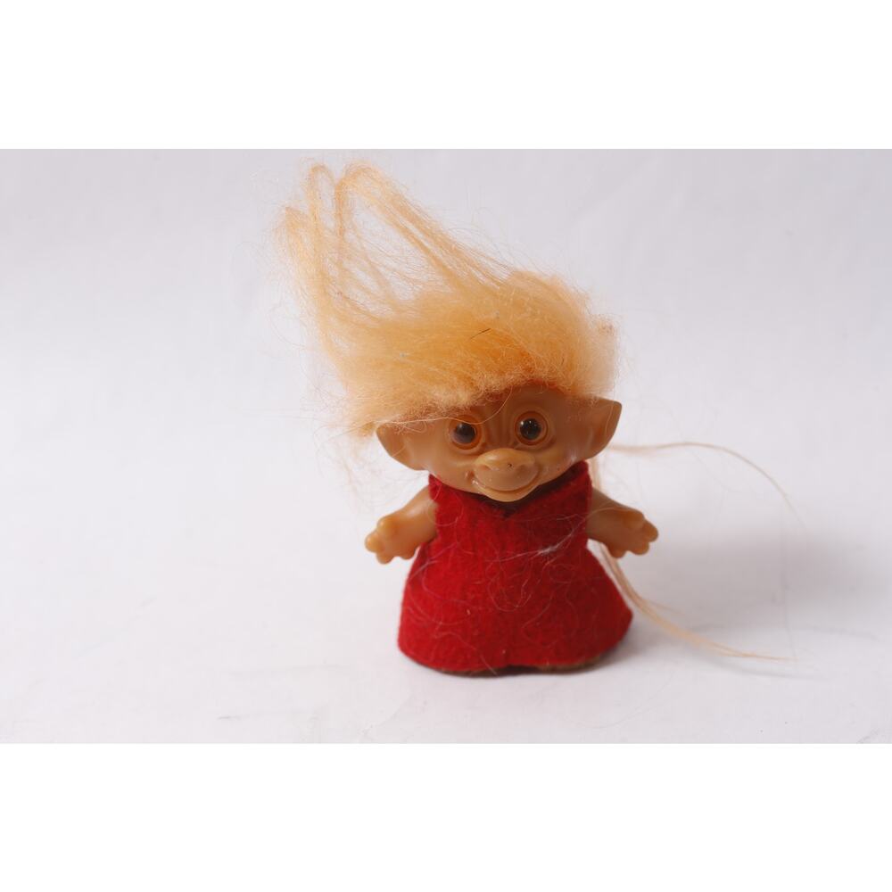 1960s Dam Troll Doll in Red Outfot w Orange Hair Small Vintage ~ 260402-WH 1063
